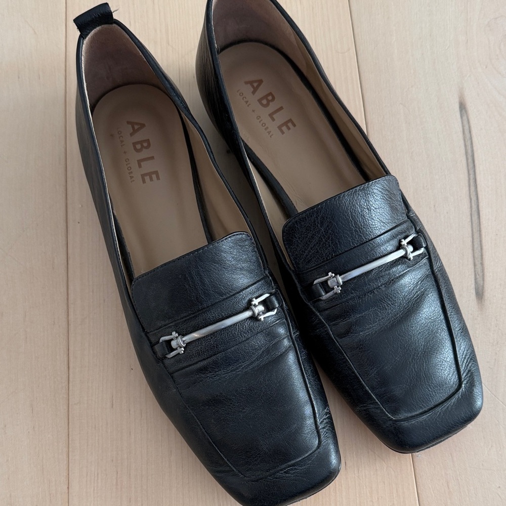 Able Black Leather Loafers with Silver Accent
